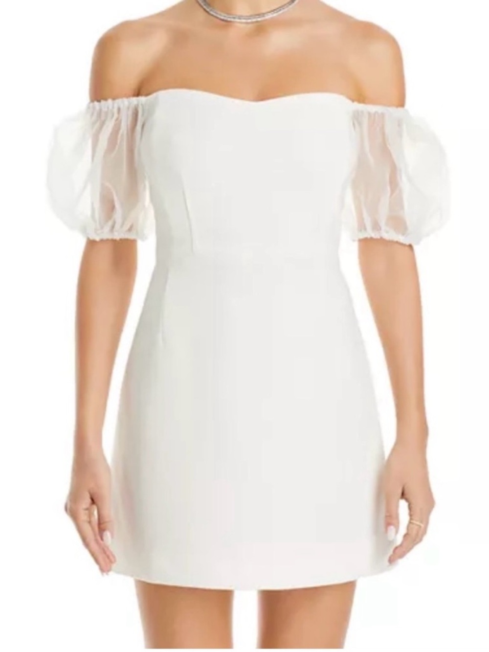 French Connection Whisper Puff Organza Sleeve Mini Dress White NWT Size 4